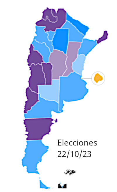 Mapa de la Argentina tras las elecciones presidenciales del 23 de Octubre 2023.